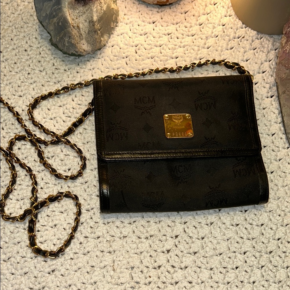 MCM Black Leather Chain Shoulder Bag